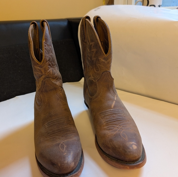 Boulet Brown Leather Cowboy Boots Size 9.5 In VGUC - Picture 6 of 14